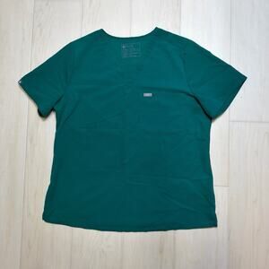 FIGS Catarina One Pocket Scrub Top Women Hunter Moss Green V-Neck Size XL